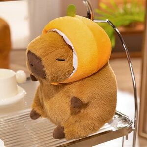 Fluffy Orange Removable Hat Capybara Stuff Animal Shoulder Backpack